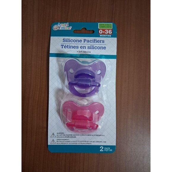 Angel Of Mine Other - Angel Of Mine Silicone Pacifiers 2 Soft Pink & Purple 0-36 Month BPA Free Sealed